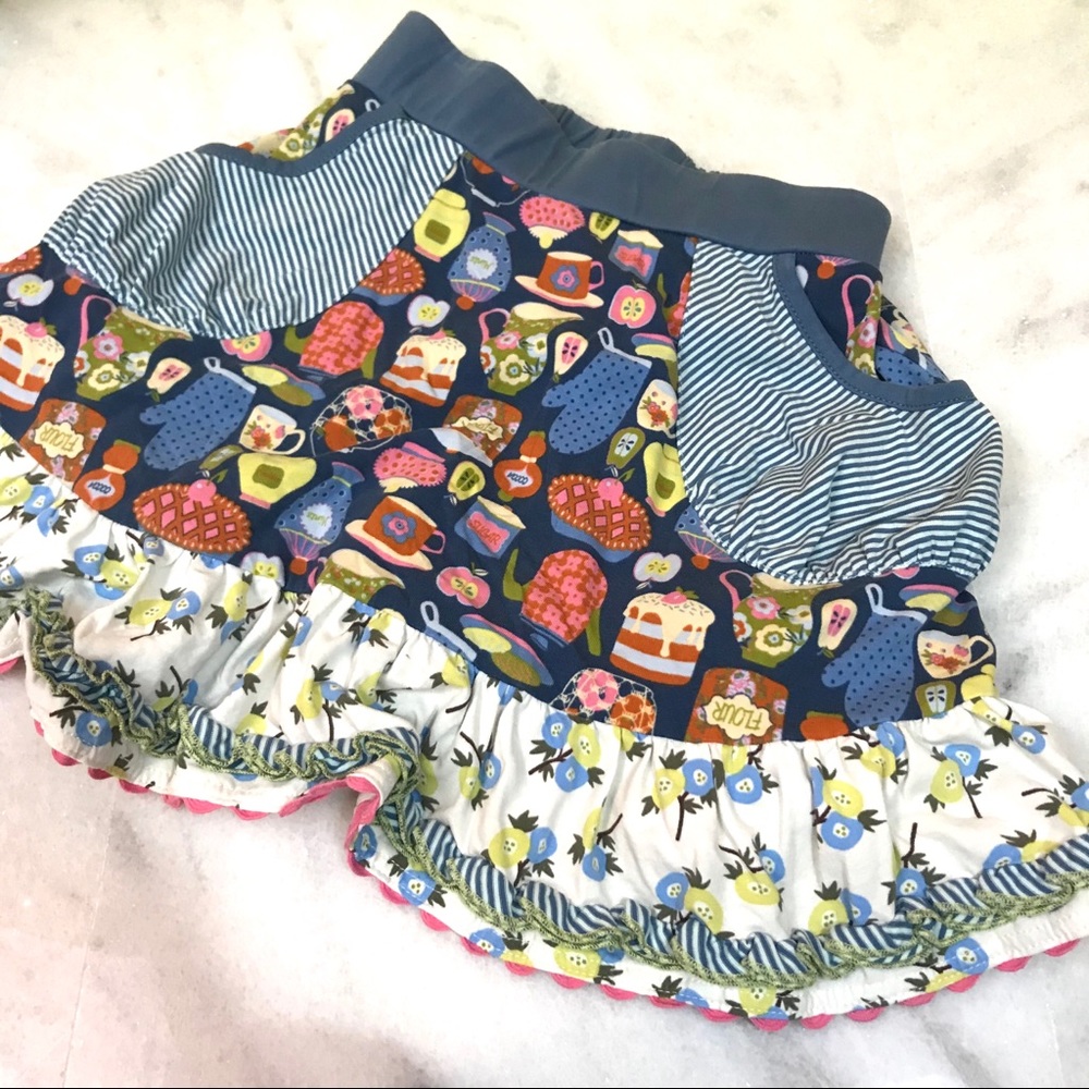 matilda jane • blue teacups bakery print skirt 8